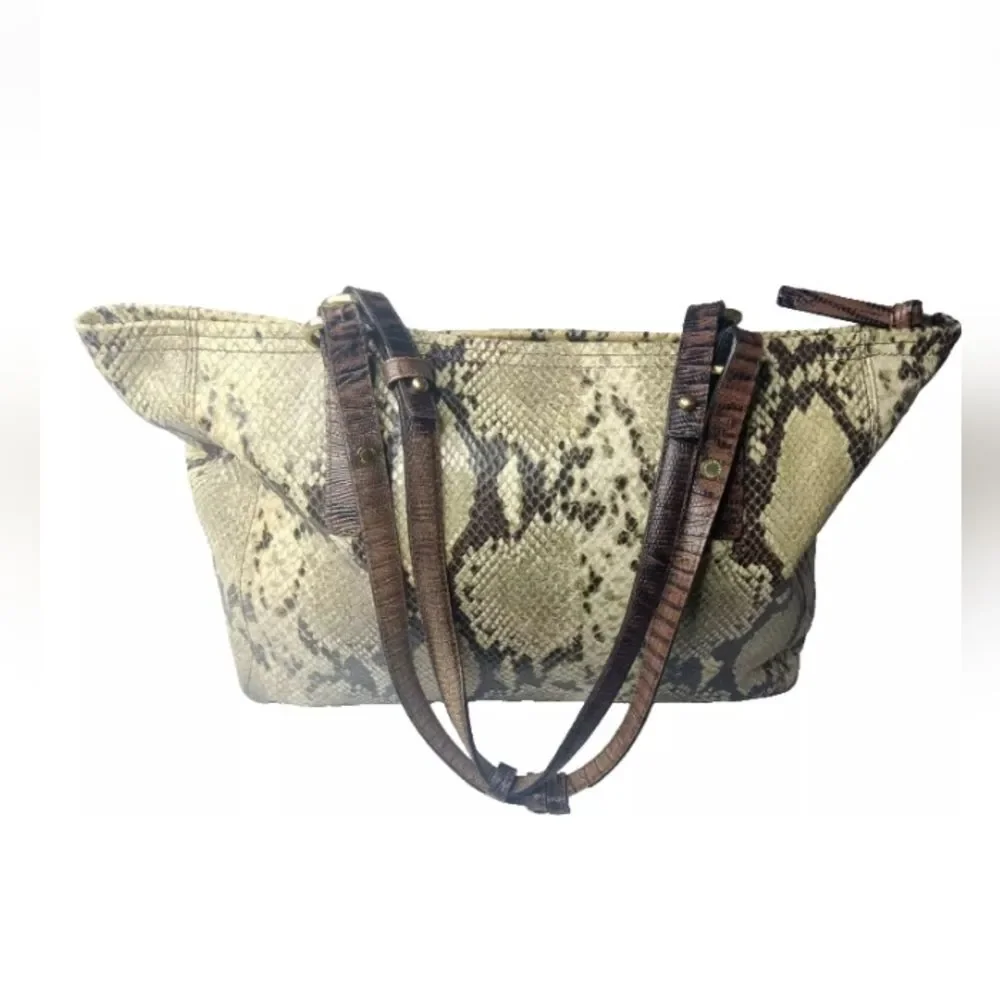 Brahmin Arno Leather Shoulder Tote Python Print Handbag Medium